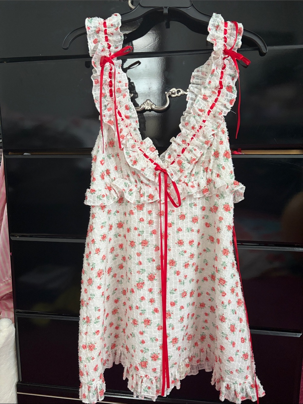 For Love & Lemons White Mini Dress with Red Floral Print Gidget mini dress